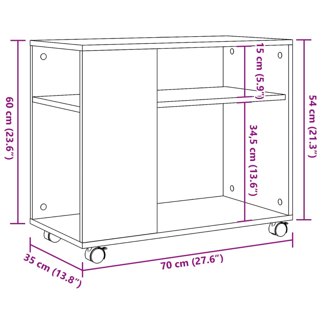 Tavolino con Ruote Bianco 70x35x60 cm in Truciolato - homemem39