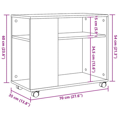 Tavolino con Ruote Bianco 70x35x60 cm in Truciolato - homemem39