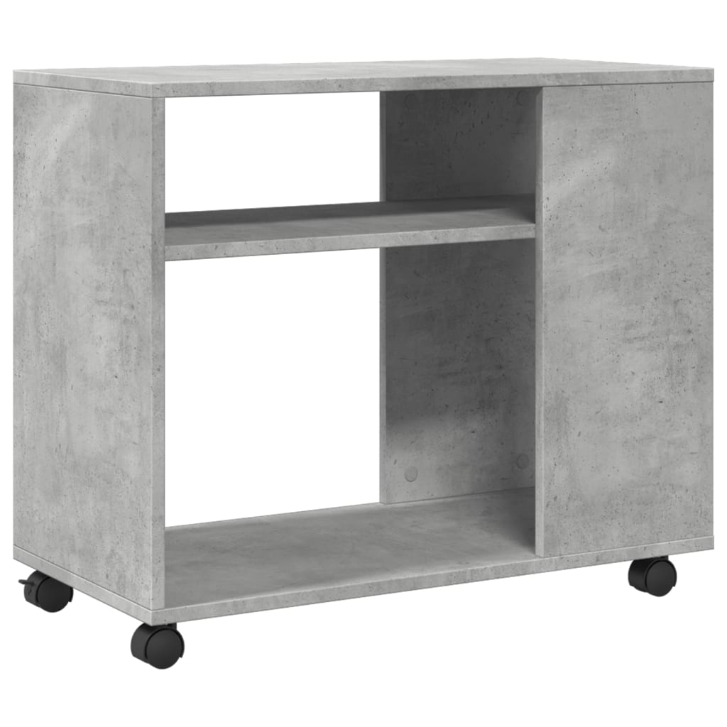 Tavolino con Ruote Grigio Cemento 70x35x60 cm in Truciolato - homemem39