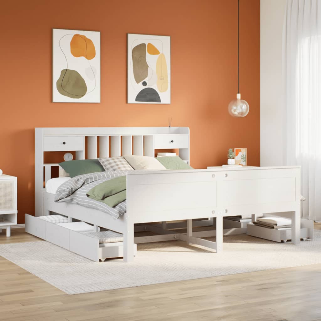 Letto Libreria senza Materasso Bianco 200x200 cm Legno di Pino