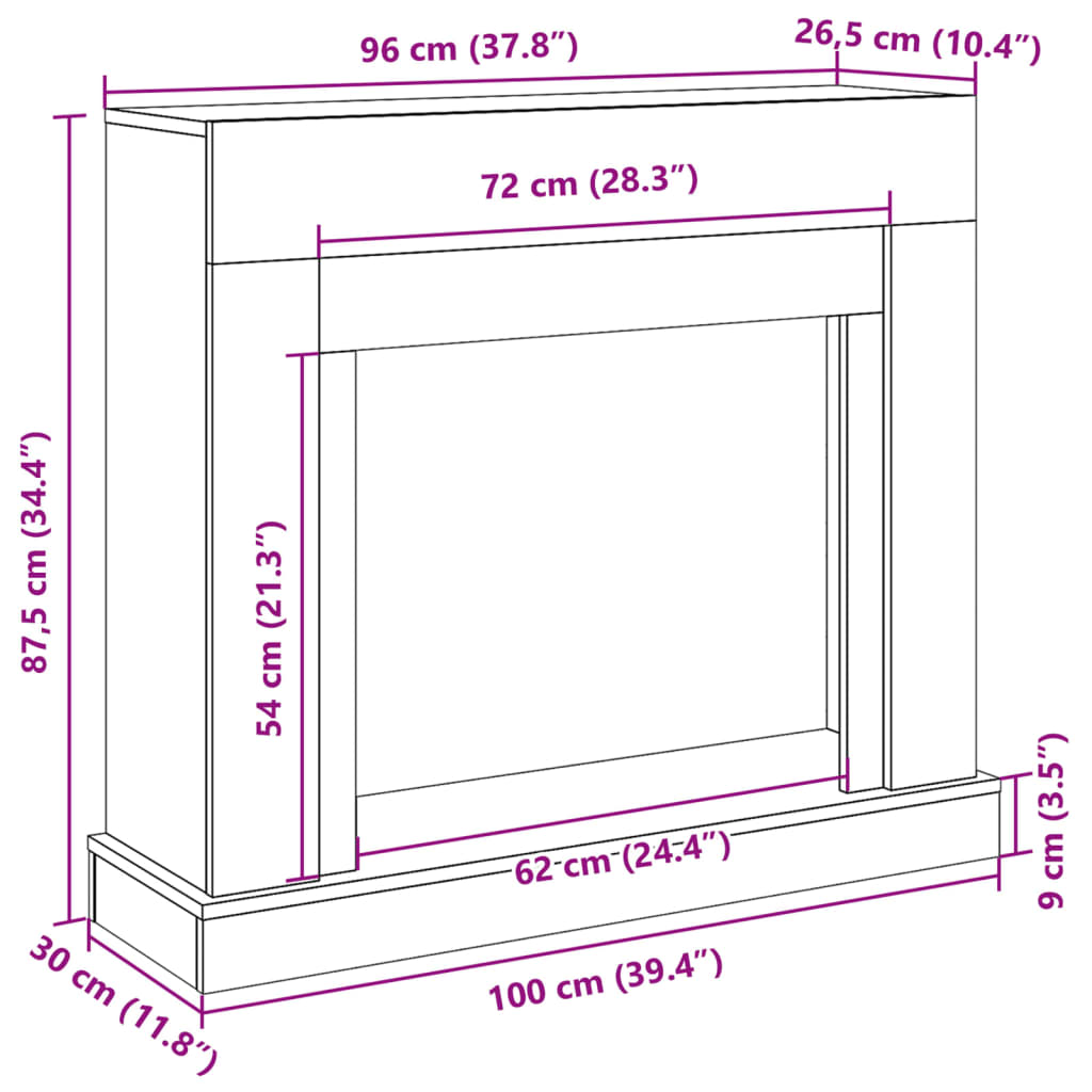 Cornice per Camino Grigio Sonoma 100x30x87,5 cm in Truciolato