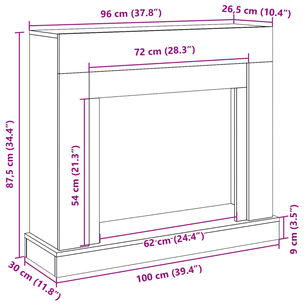 Cornice per Camino Legno Antico 100x30x87,5 cm in Truciolato