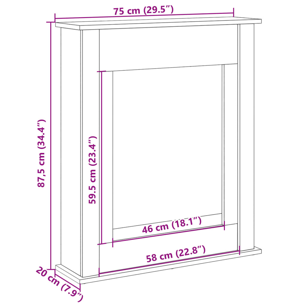 Cornice per Camino Bianca 75x20x87,5 cm in Truciolato