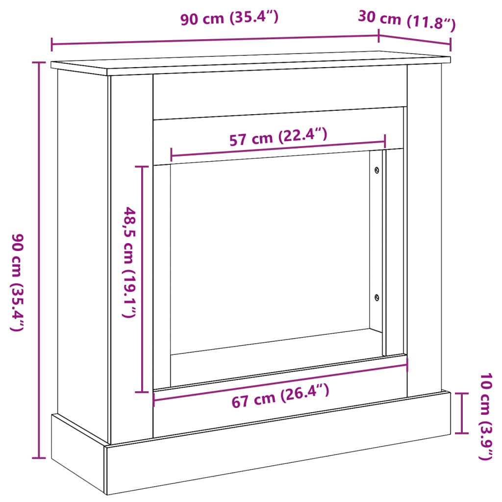 Cornice per Camino Bianca 90x30x90 cm in Truciolato