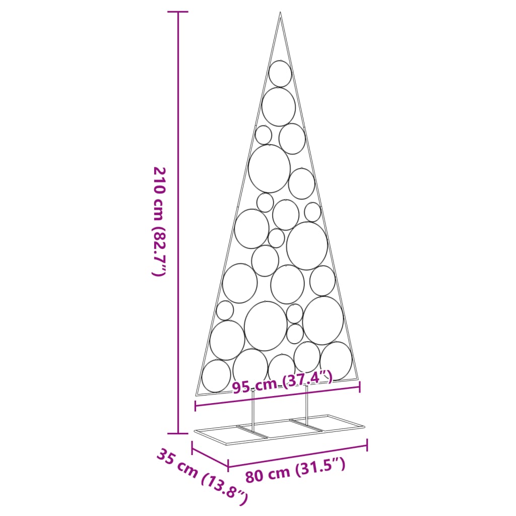 Albero di Natale Decorativo in Metallo Nero 210 cm