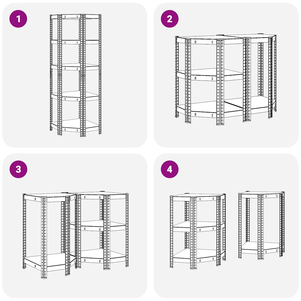 Scaffale Angolare 5 Ripiani Argento Acciaio e Legno Multistrato - homemem39