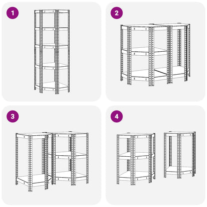 Scaffale Angolare 5 Ripiani Argento Acciaio e Legno Multistrato - homemem39