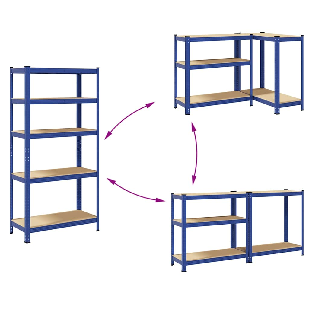 Mensole Portaoggetti 5 Strati 2pz Blu Acciaio Legno Multistrato - homemem39