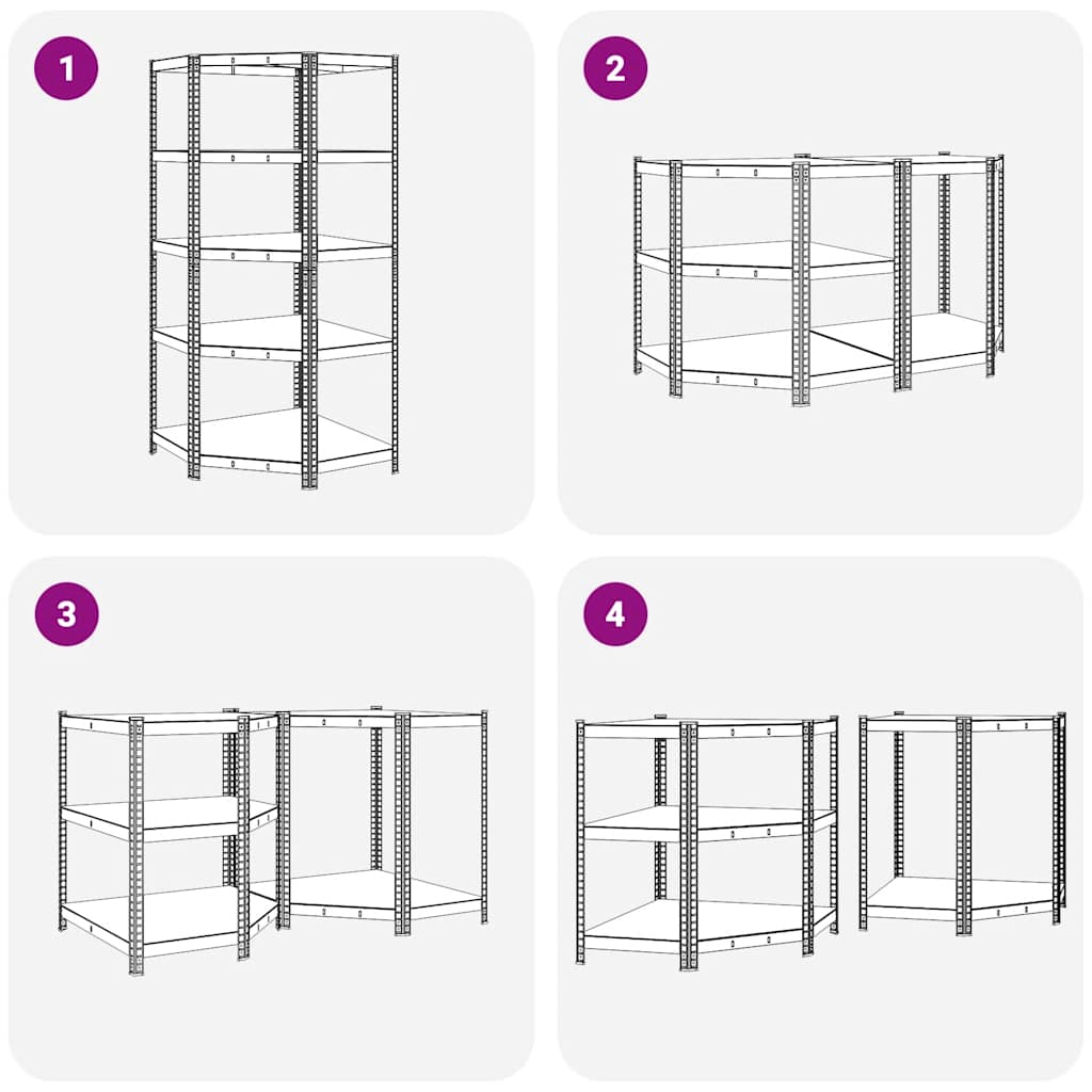 Scaffale Angolare 5 Ripiani Argento Acciaio e Legno Multistrato - homemem39