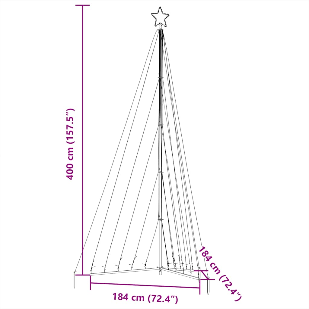 Albero di Natale a LED 570 LED Bianco Caldo 399 cm