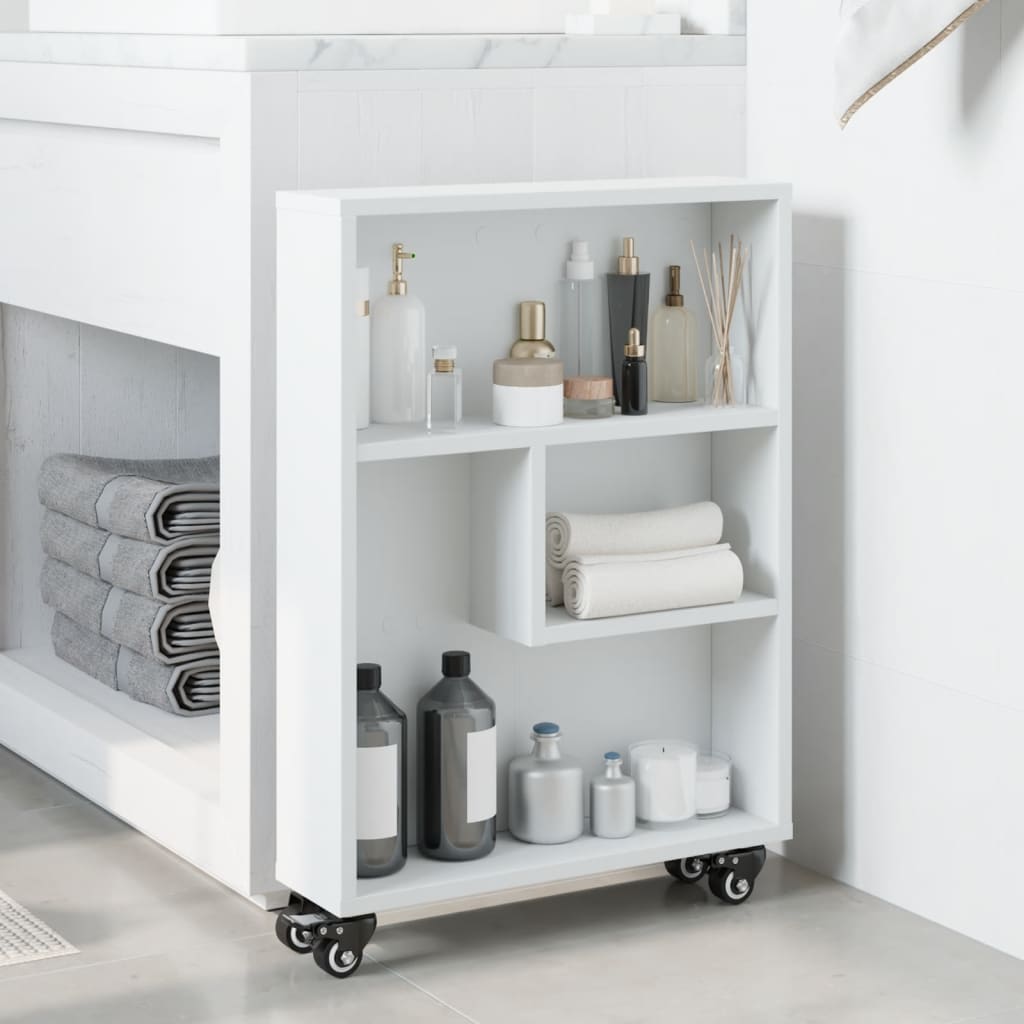 Carrello Portaoggetti Stretto Bianco 48x13x68 cm in Truciolato - homemem39