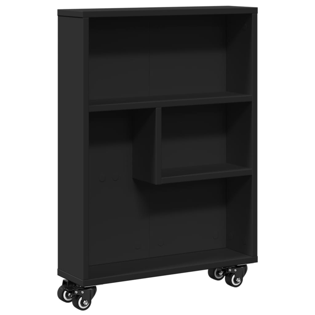 Carrello Portaoggetti Stretto Nero 48x13x68 cm in Truciolato