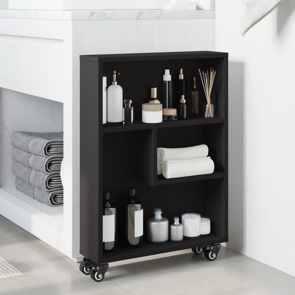 Carrello Portaoggetti Stretto Nero 48x13x68 cm in Truciolato - homemem39