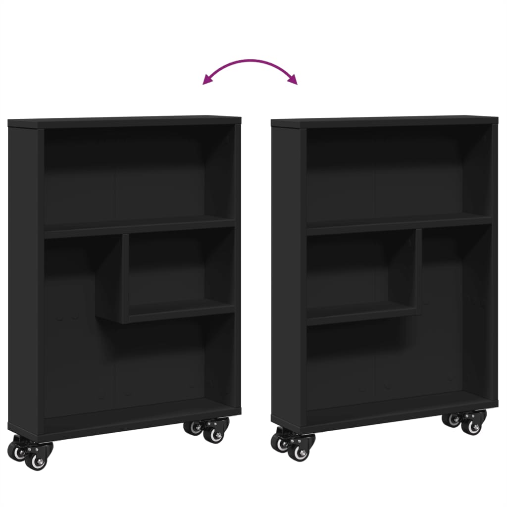 Carrello Portaoggetti Stretto Nero 48x13x68 cm in Truciolato - homemem39