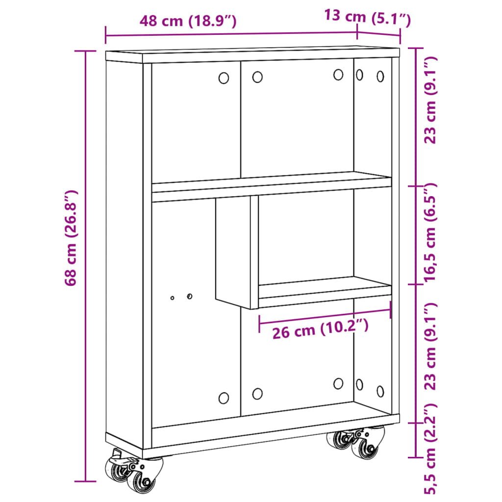 Carrello Portaoggetti Stretto Nero 48x13x68 cm in Truciolato - homemem39