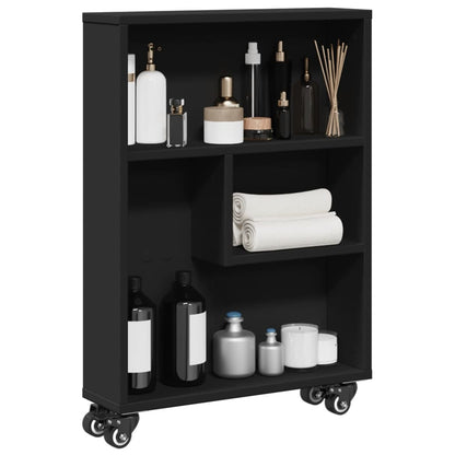 Carrello Portaoggetti Stretto Nero 48x13x68 cm in Truciolato - homemem39