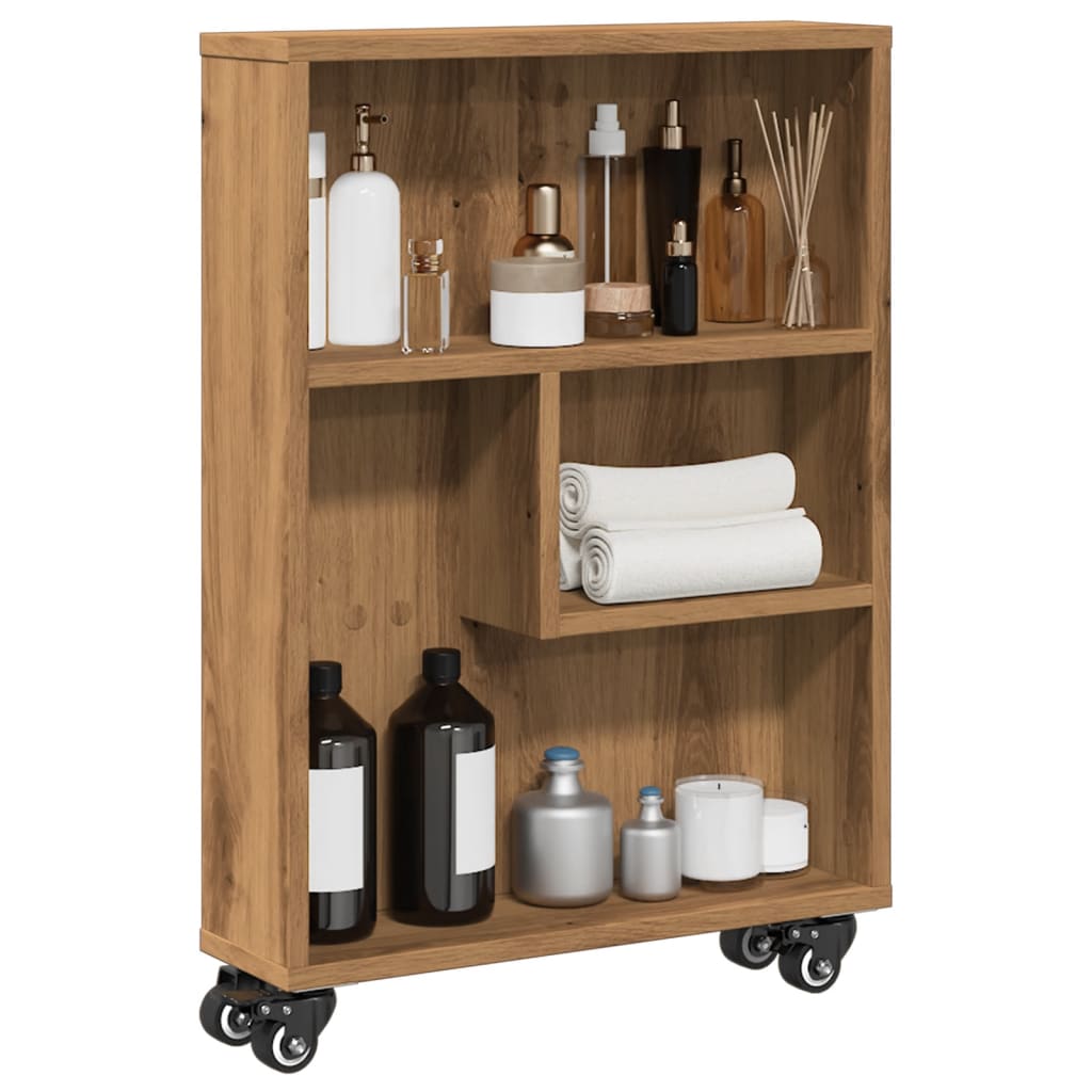 Carrello Stretto Rovere Artigianale 48x13x68 cm in Truciolato - homemem39