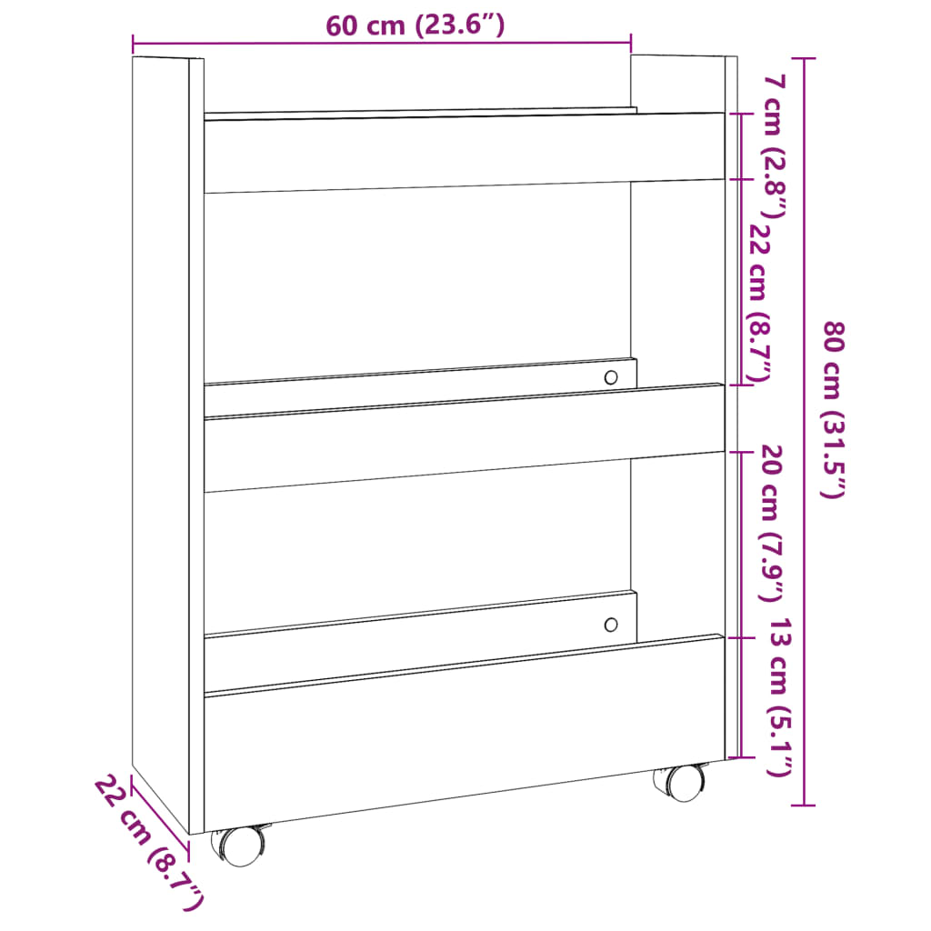 Carrello Stretto a 3 Livelli Rovere Fumo in Truciolato - homemem39