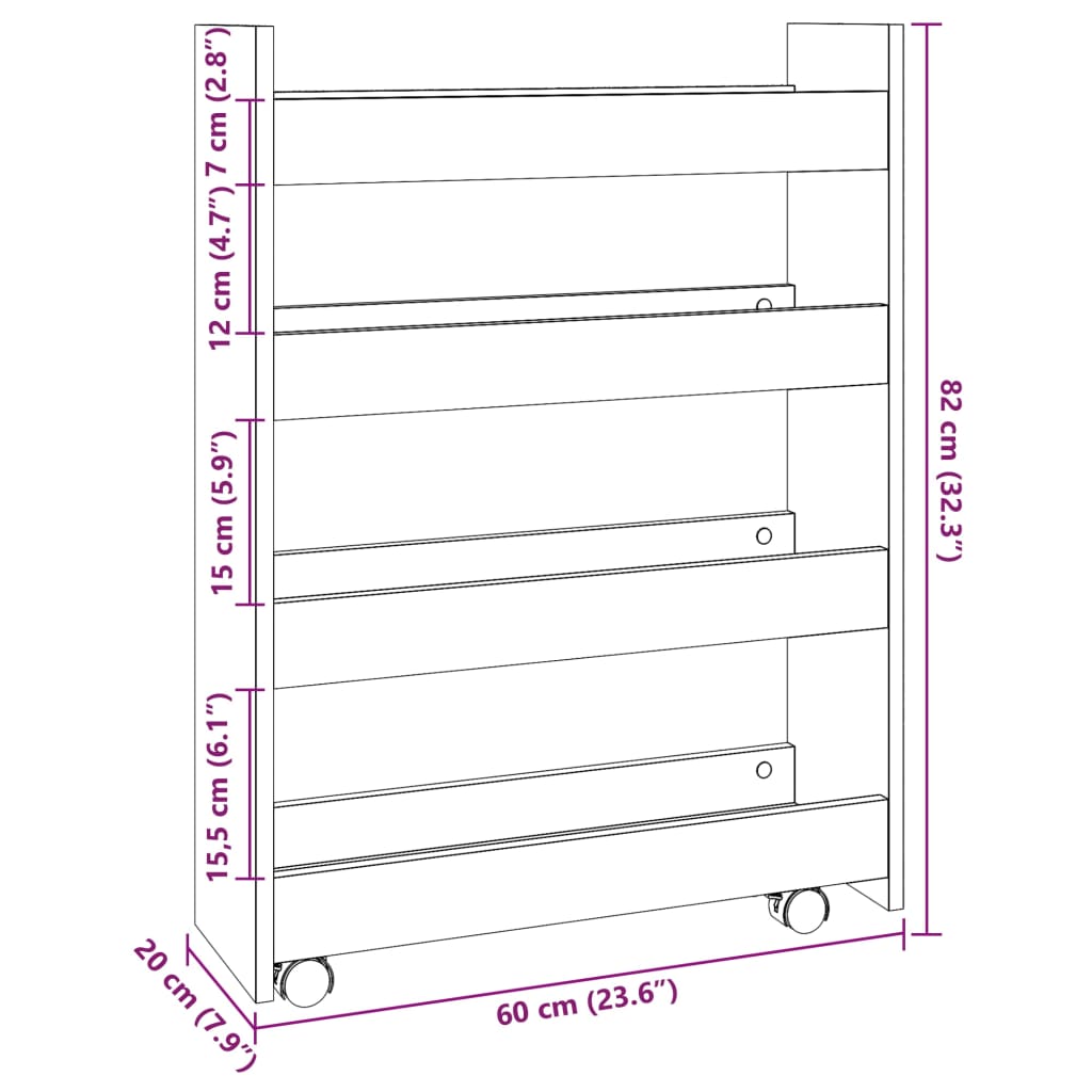 Carrello Stretto a 4 Livelli Grigio Cemento in Truciolato - homemem39