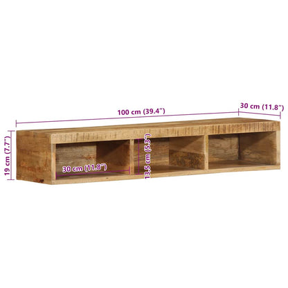 Mobile TV a Parete 100x30x19 cm Legno Grezzo Massello di Mango