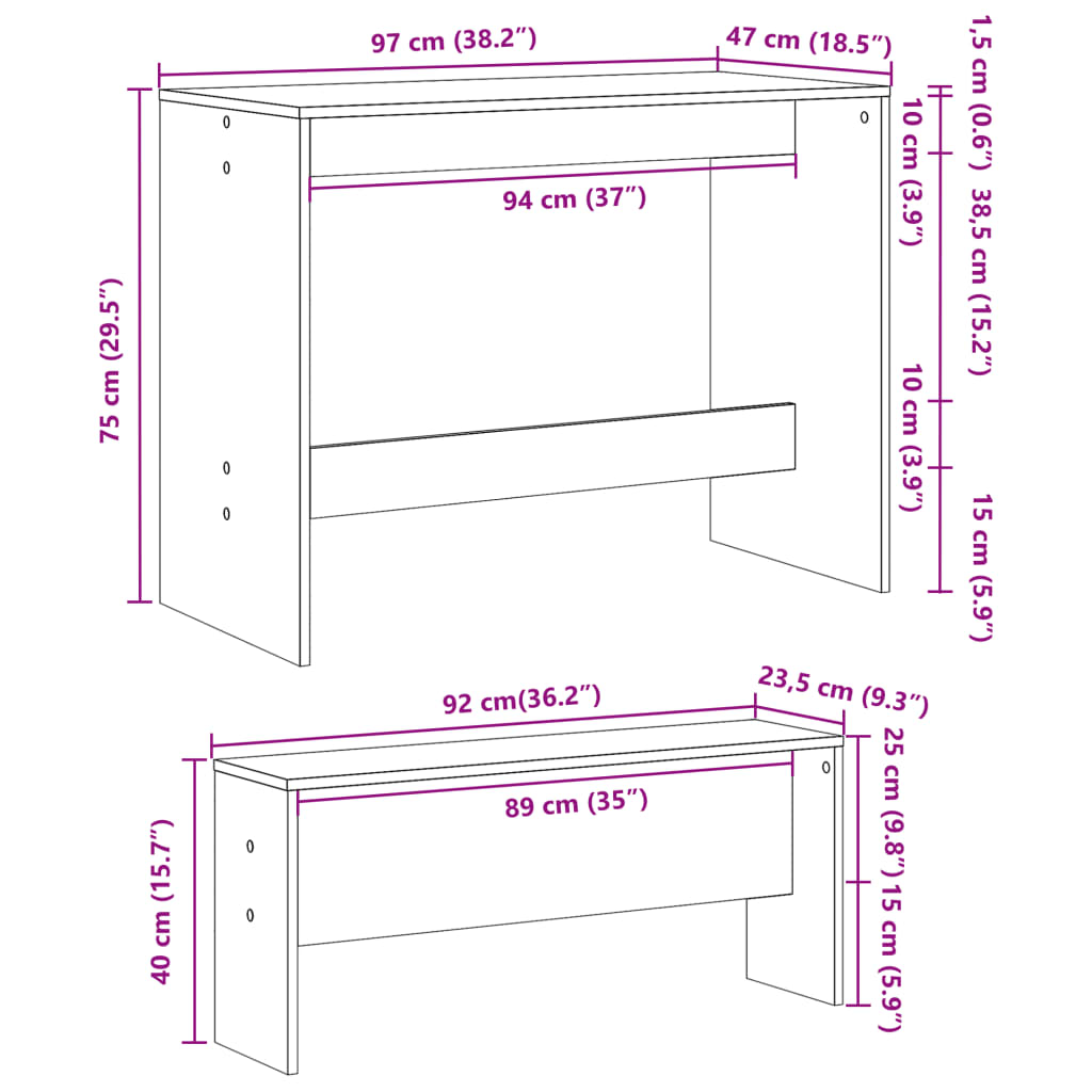 Set Tavolo da Pranzo con Panche 3 pz Bianco in Truciolato - homemem39