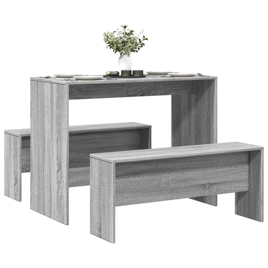 Set Tavolo da Pranzo e Panche 3 pz Grigio Sonoma in Truciolato - homemem39