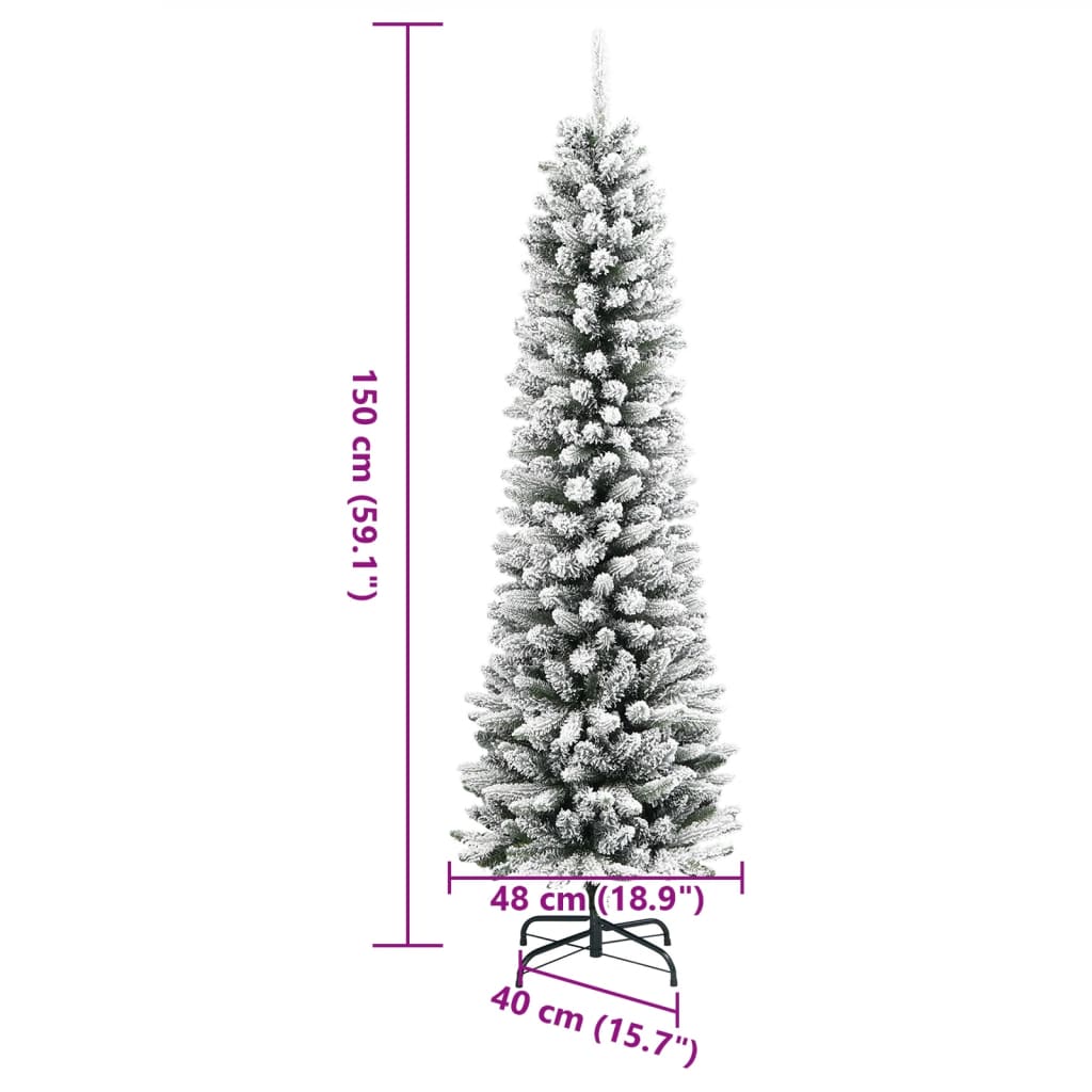 Albero Natale Artificiale Sottile Neve Floccata 150cm PVC e PE