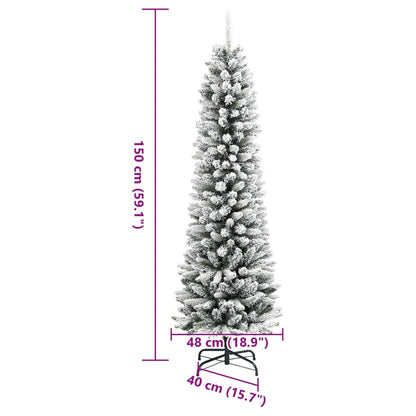 Albero Natale Artificiale Sottile Neve Floccata 150cm PVC e PE - homemem39