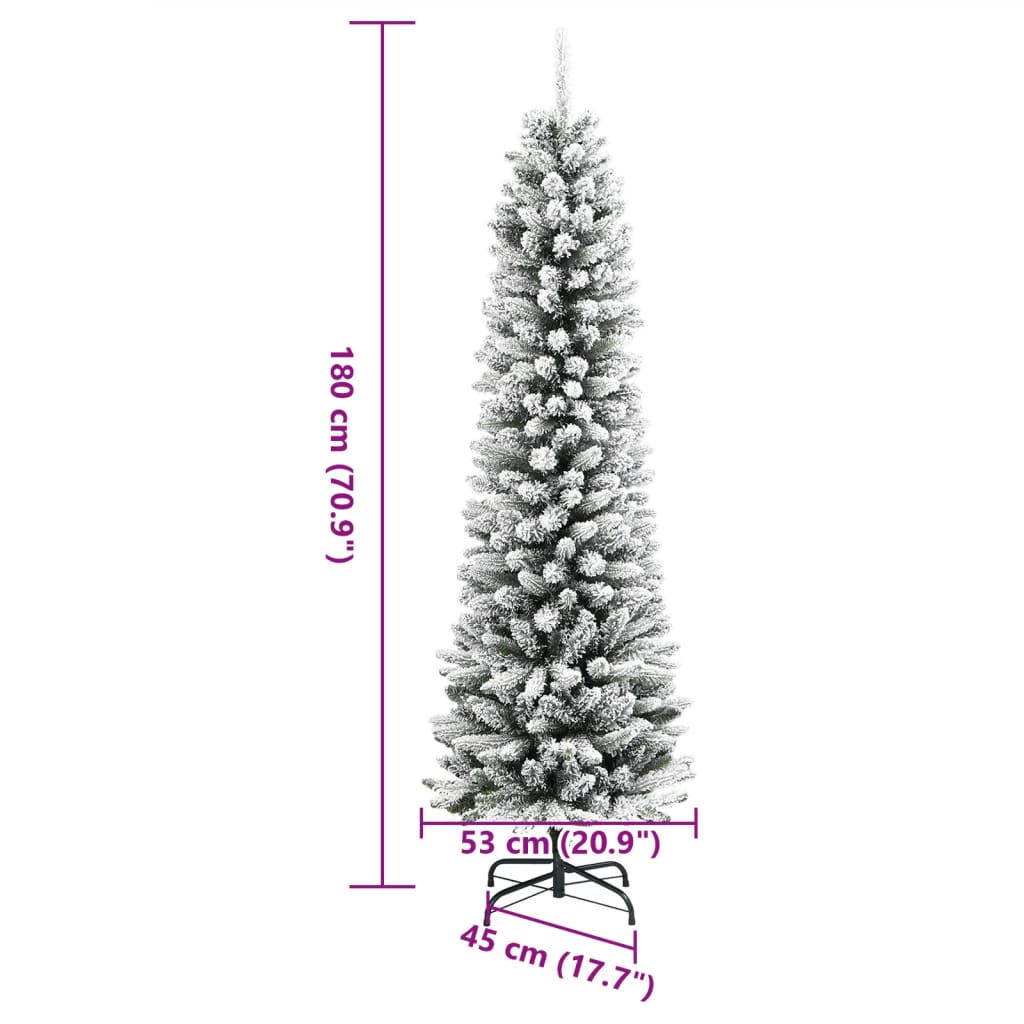 Albero Natale Artificiale Sottile Neve Floccata 180cm PVC e PE