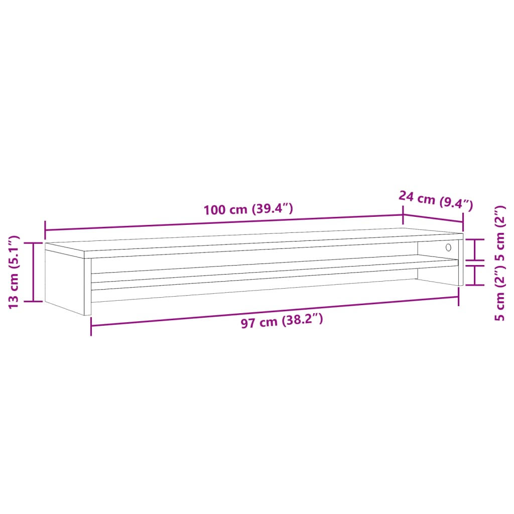 Supporto Monitor Rovere Artigianale 100x24x13 cm Multistrato