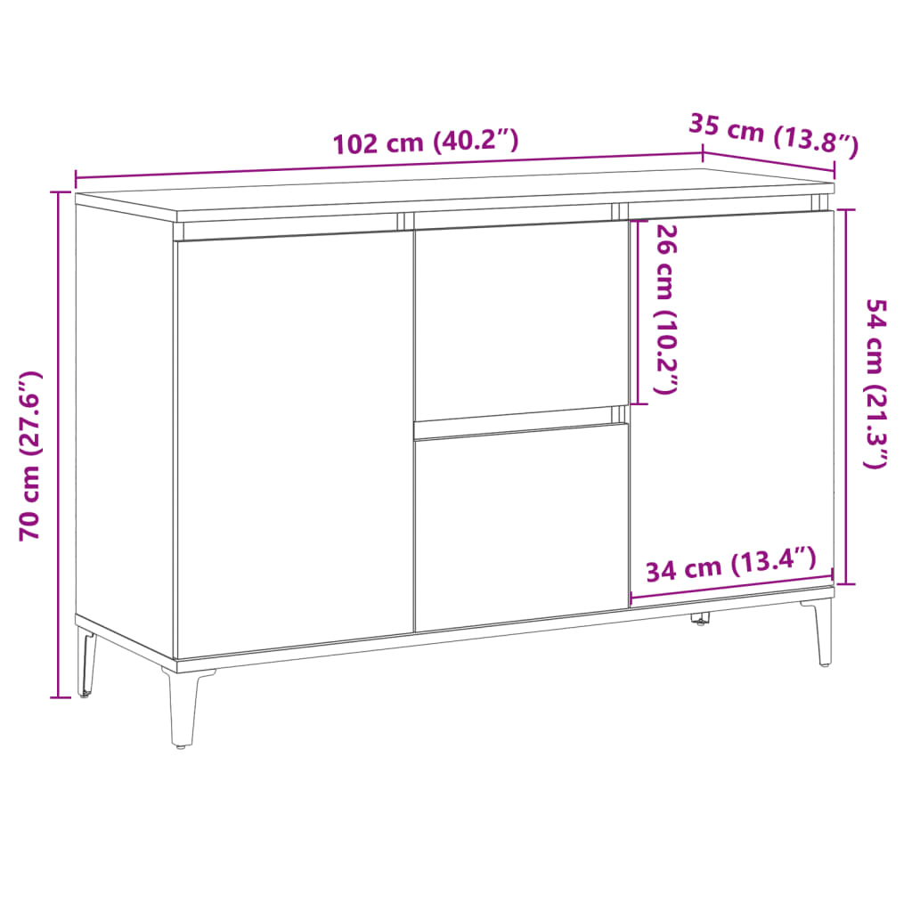 Credenza Rovere Artigianale 102x35x70 cm in Legno Multistrato - homemem39