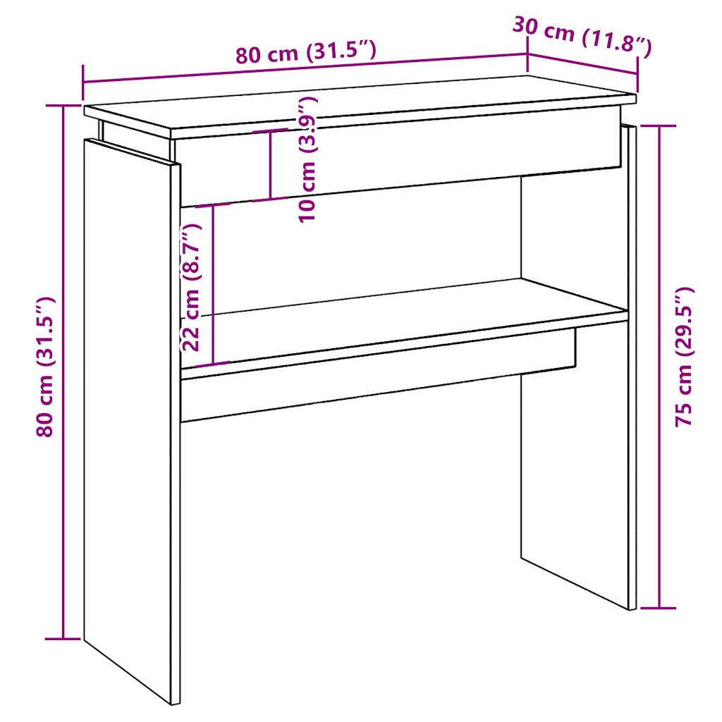 Tavolo Consolle Rovere Artigianale 80x30x80 cm in Truciolato - homemem39