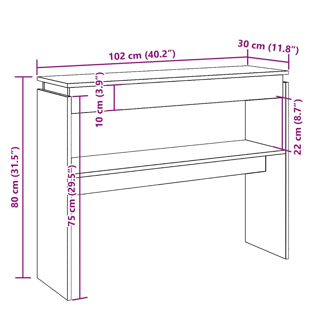 Tavolino Consolle Legno Antico 80x30x102 cm in Truciolato