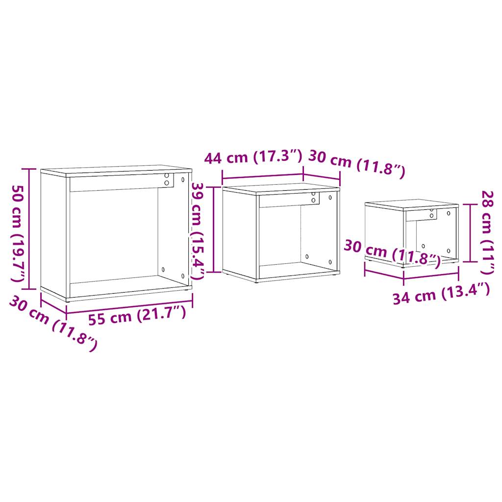 Tavolini Impilabili 3 pz Legno Antico in Legno Multistrato - homemem39