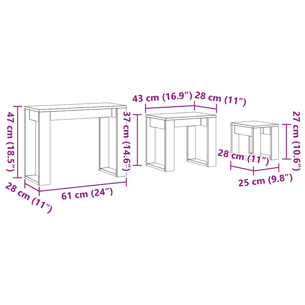 Nido di Tavoli 3 pz Rovere Artigianale in Legno Multistrato - homemem39