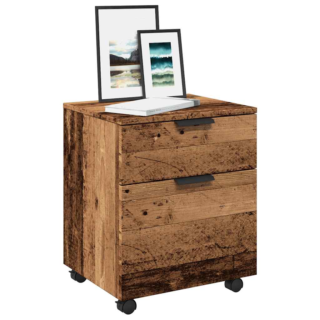 Schedario con Ruote Legno Antico 45x38x54 cm Legno Multistrato - homemem39