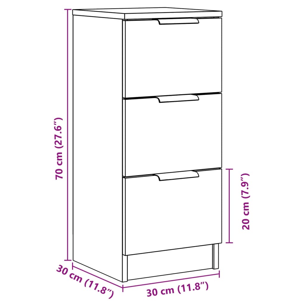 Credenze 2 pz Rovere Artigianale 30x30x70 cm Legno Multistrato