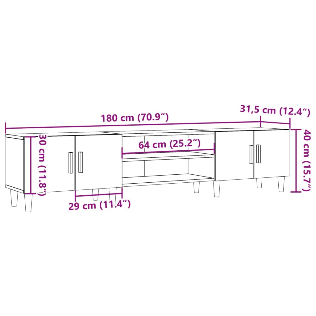 Mobile Porta TV Legno Antico 180x31,5x40cm in Legno Multistrato - homemem39