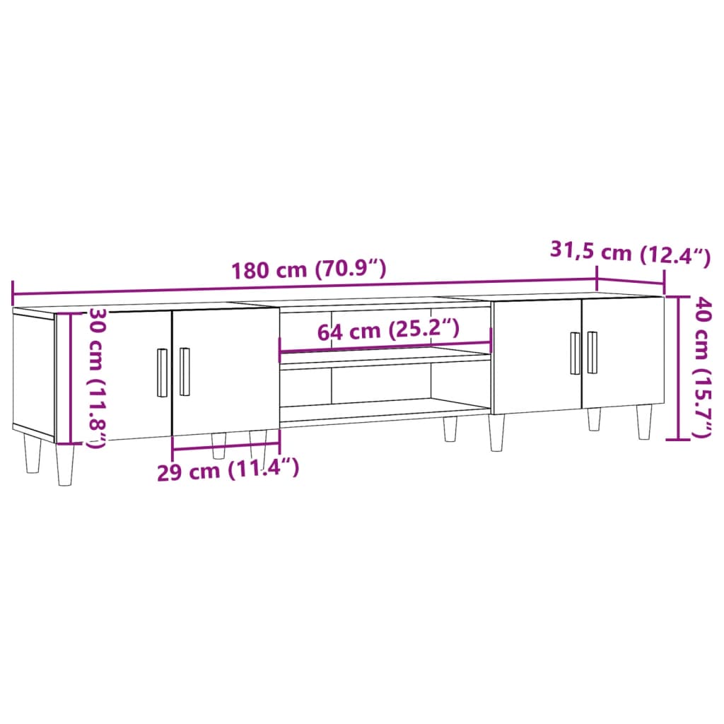 Mobile TV Rovere Artigianale 180x31,5x40 cm in Truciolato