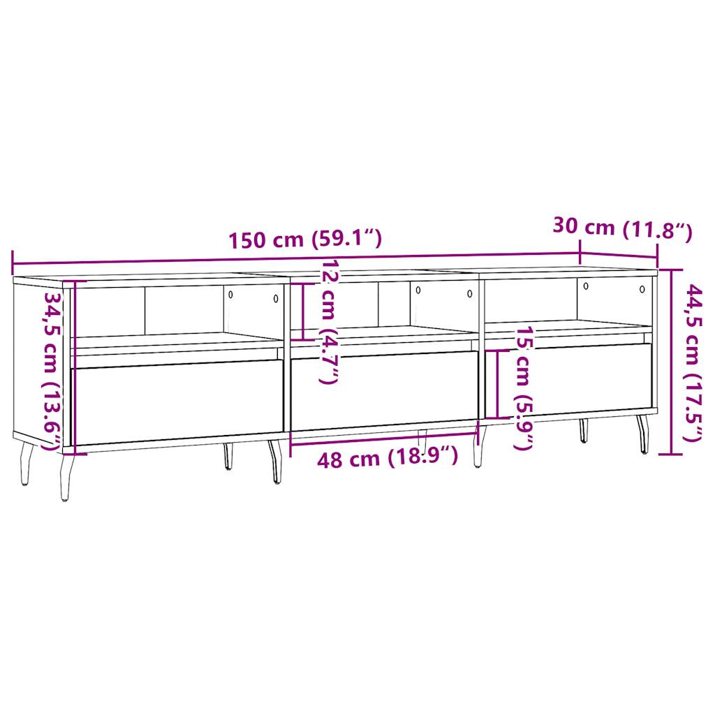 Mobile Porta TV Legno Antico 150x30x44,5 cm Legno Multistrato