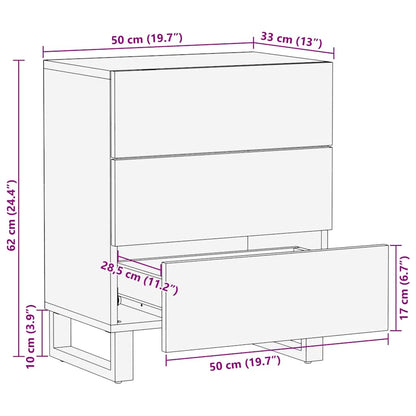 Comodino Nero 50x33x62 cm in Legno Massello di Mango