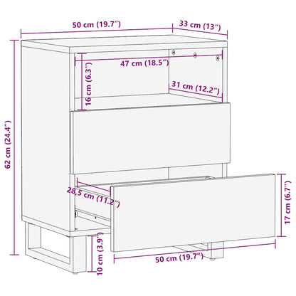 Comodino Nero 50x33x62 cm in Legno Massello di Mango