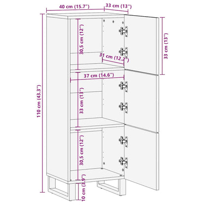 Credenza Nera 40x33x110 cm in Legno Massello di Mango