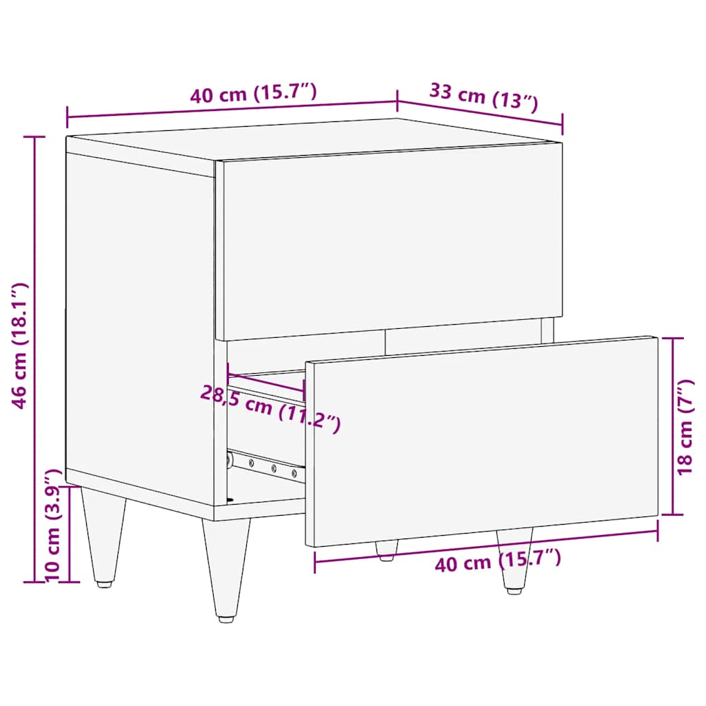 Comodino Grigio Chiaro 40x33x46 cm in Legno Massello di Mango