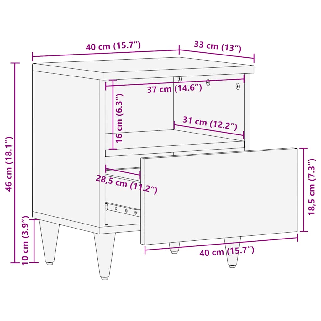 Comodini 2pz Grigio Chiaro 40x33x46 cm in Legno Massello Mango