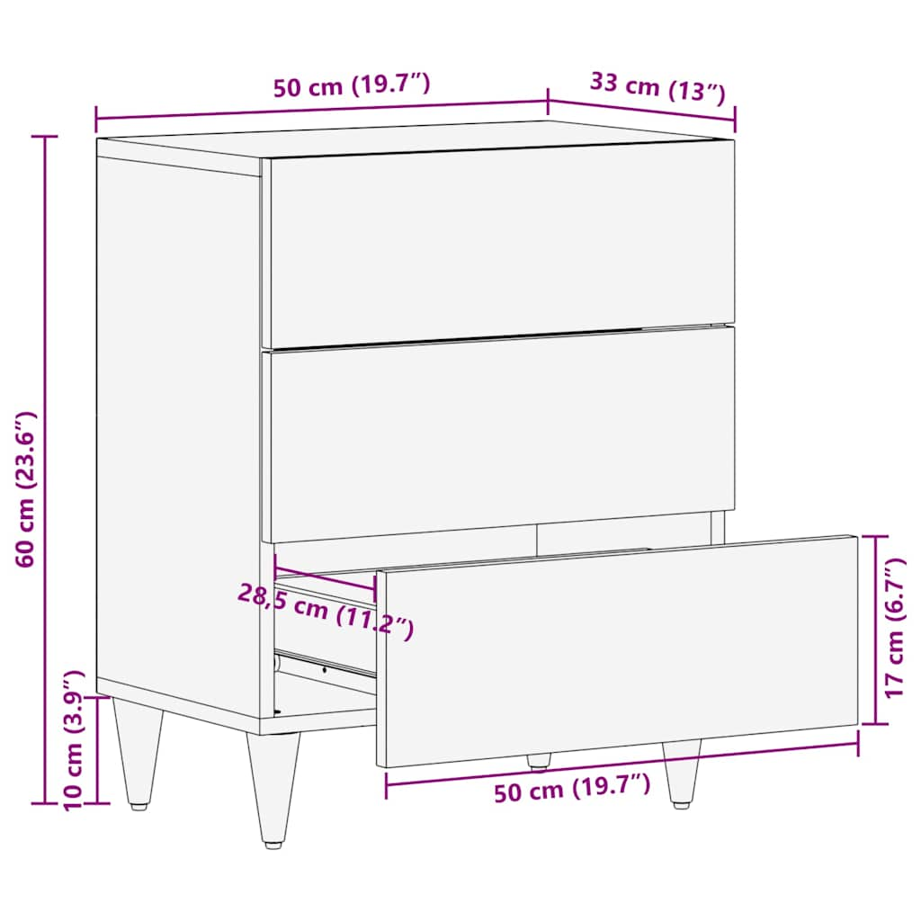 Comodino Grigio Chiaro 50x33x60 cm in Legno Massello di Mango