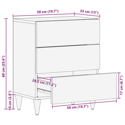 Comodino Grigio Chiaro 50x33x60 cm in Legno Massello di Mango