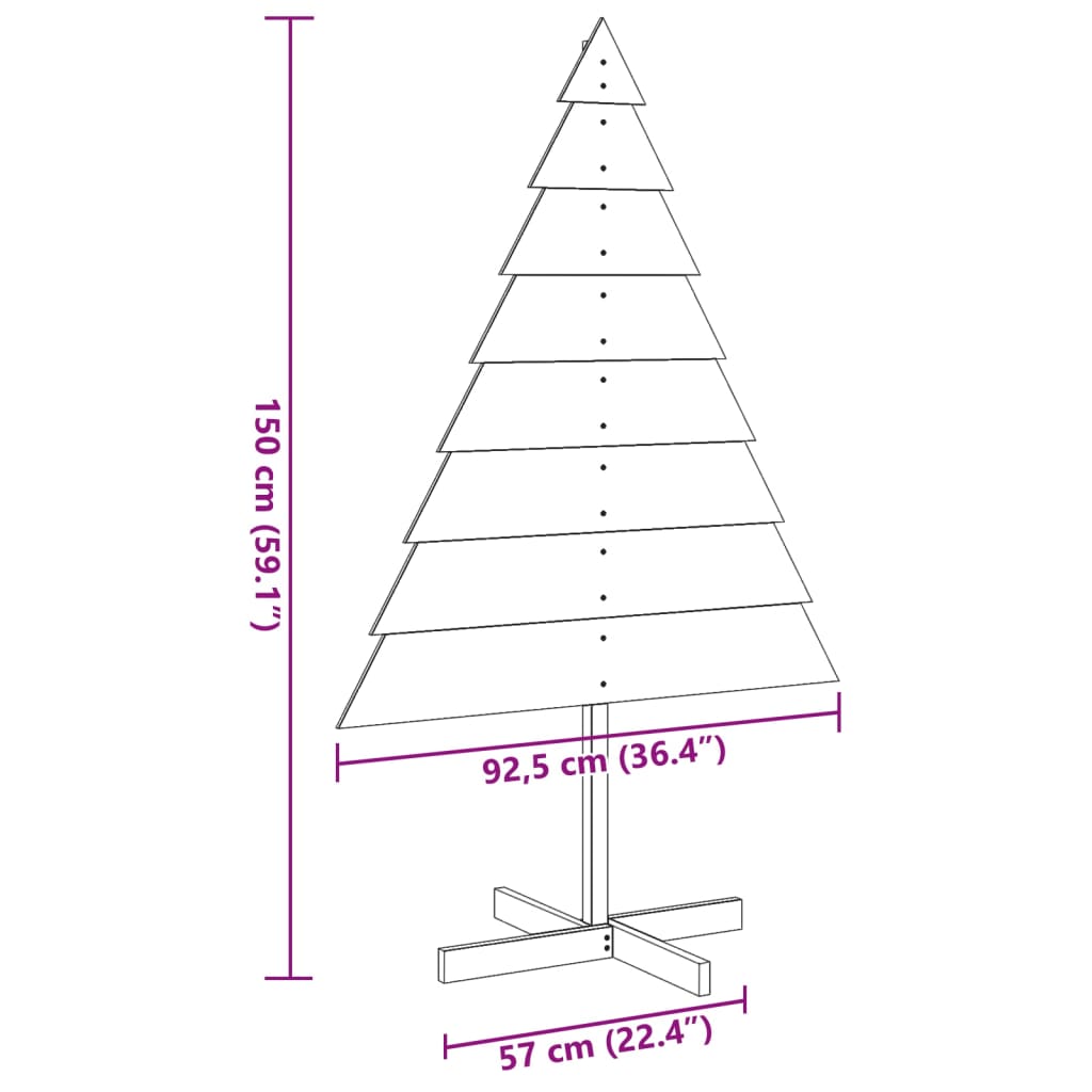 Albero di Natale Decorativo in Legno 150 cm in Legno Massello