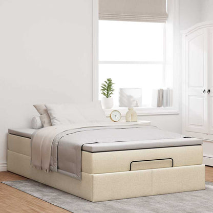 Struttura Letto Pouf con Materasso Crema 120x200 cm in Tessuto