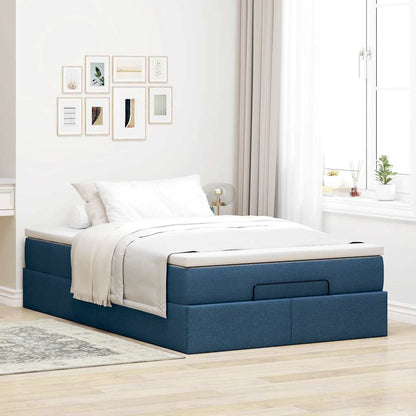 Struttura Letto Pouf con Materasso Blu 120x200 cm in Tessuto